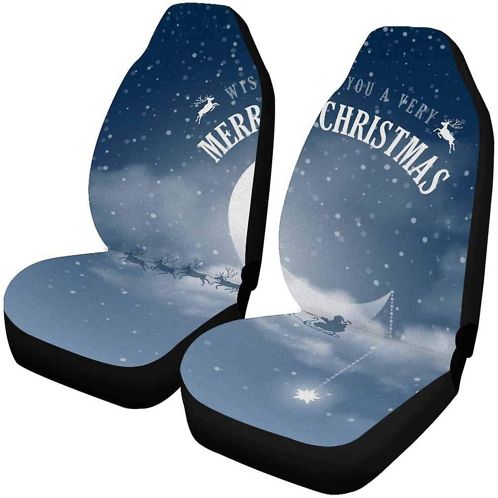 Set Of 2 Car Seat Covers Magic Merry Christmas Moon Universal Auto Front Seats Protector Fits For Car，suv Sedan，truck