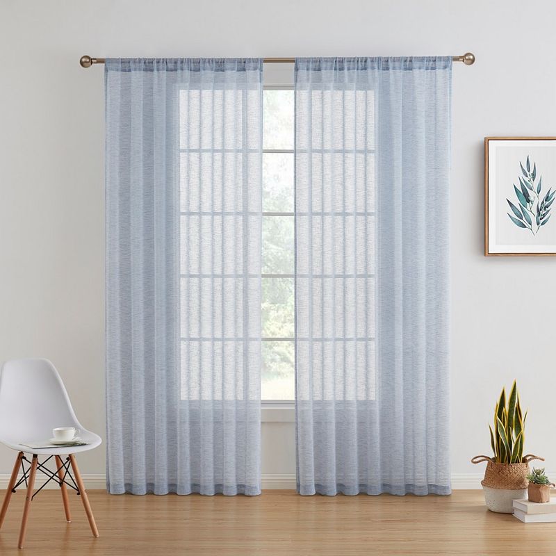 THD Zoey Faux Linen Textured Semi Sheer Privacy Sun Light Filtering Window Floor Length Rod Pocket Thick Curtains Drapery Panels Master Bedroom and Living Room， 2 Panels