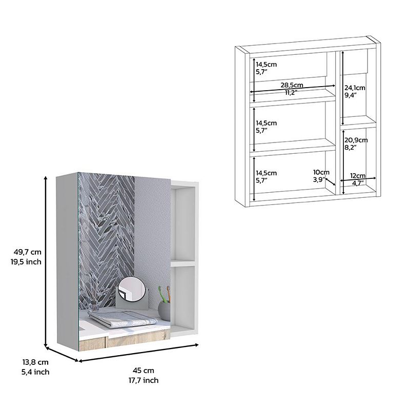 DEPOT E-SHOP Andes Medicine Single Door Cabinet With Mirror， Five Interior Shelves， White