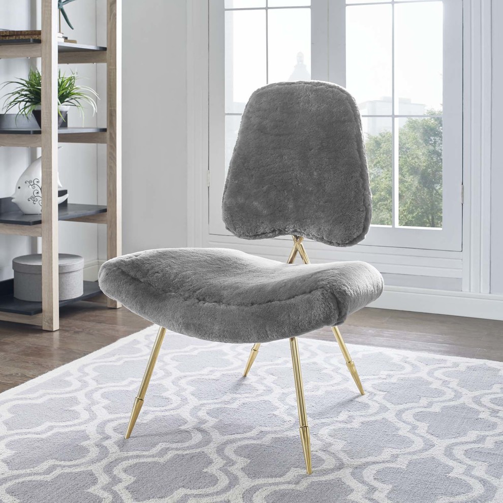 Ponder Upholstered Sheepskin Fur Lounge Chair   Midcentury   Armchairs And Accent Chairs   by Modway  Houzz