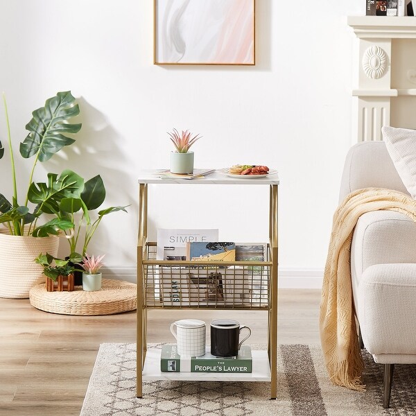 Modern 3-tier Open Storage Shelf Side Table Set of 2 Magazine Holder