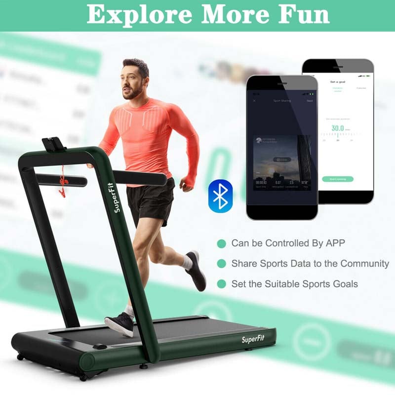 2 in 1 4.75HP Folding Treadmill, Under Desk Electric Treadmill, Portable Running Machine with APP Control, LED Touch Screen, Bluetooth Speaker