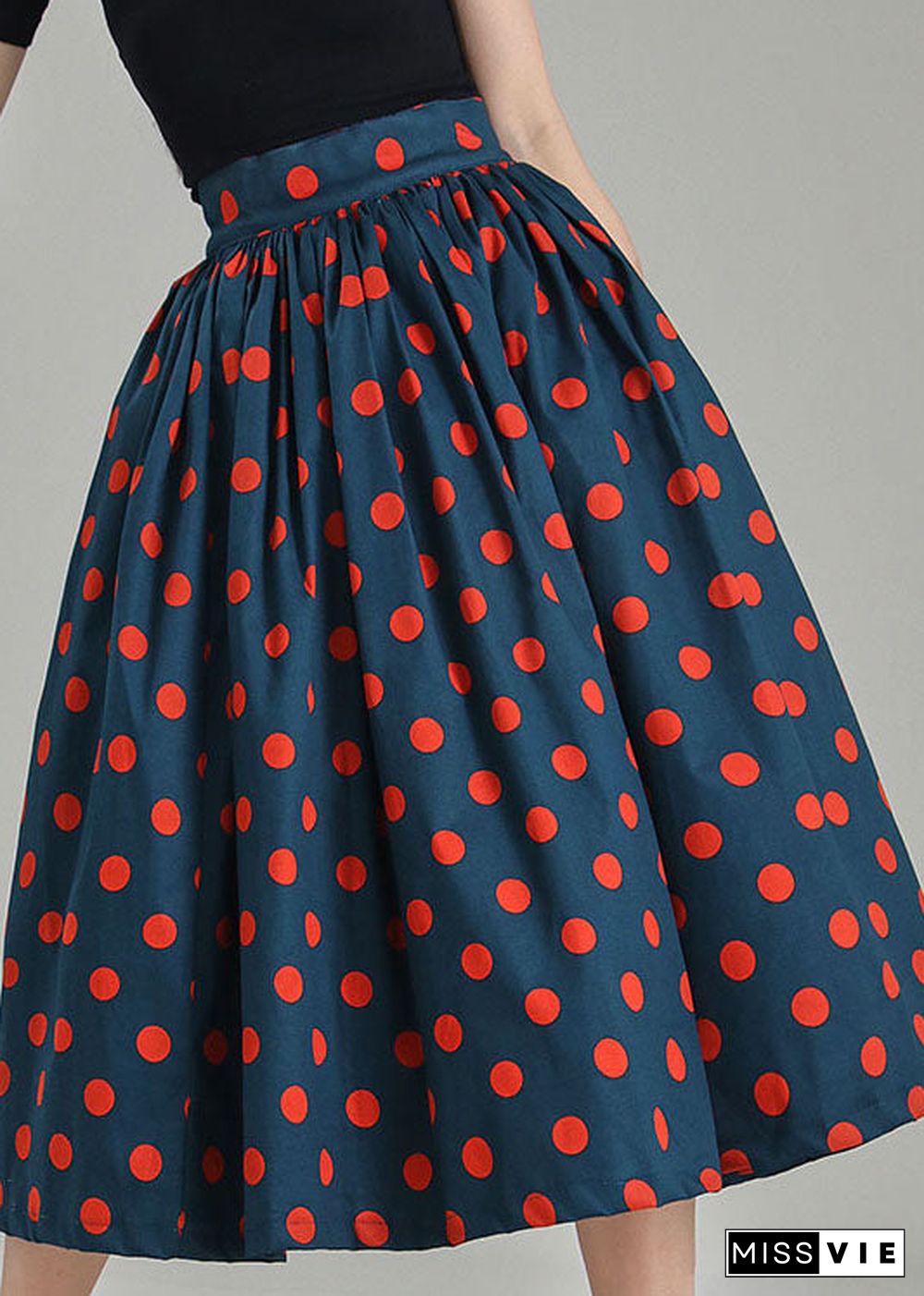 French Peacock blue dot print cirlce skirts Spring