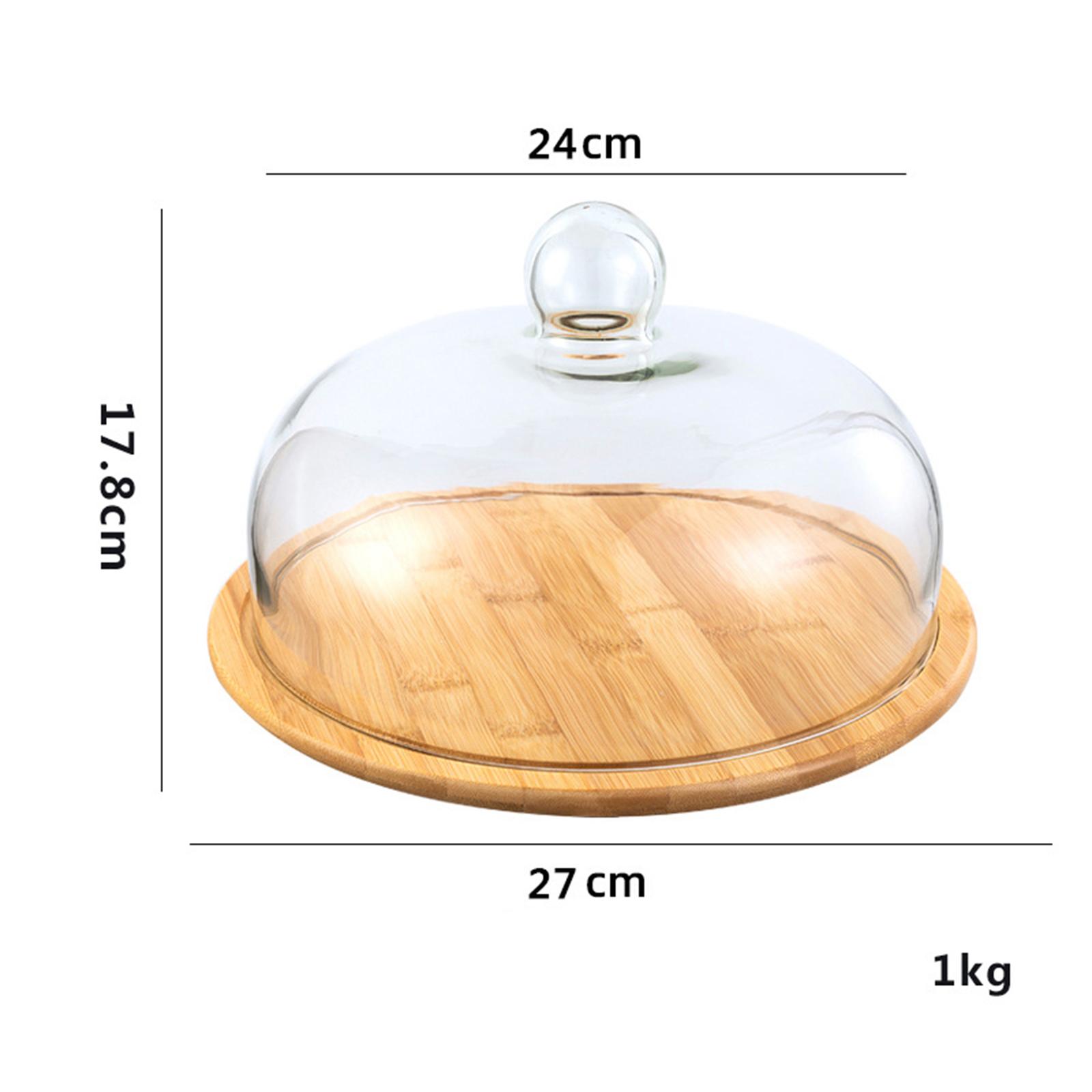 Round Glass Cover Serving Tray Cheese Board Storage Cake Stand Bread Fruit w/ Dome Tableware - 24cm S