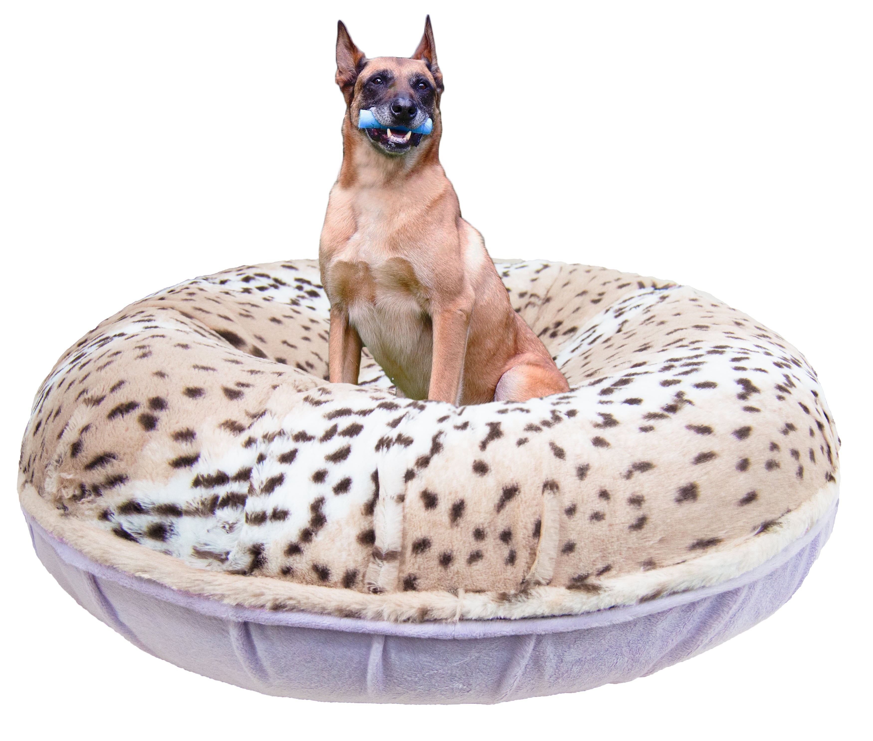 Bessie and Barnie Signature Lilac / Aspen Snow Leopard Luxury Extra Plush Faux Fur Bagel Pet/Dog Bed