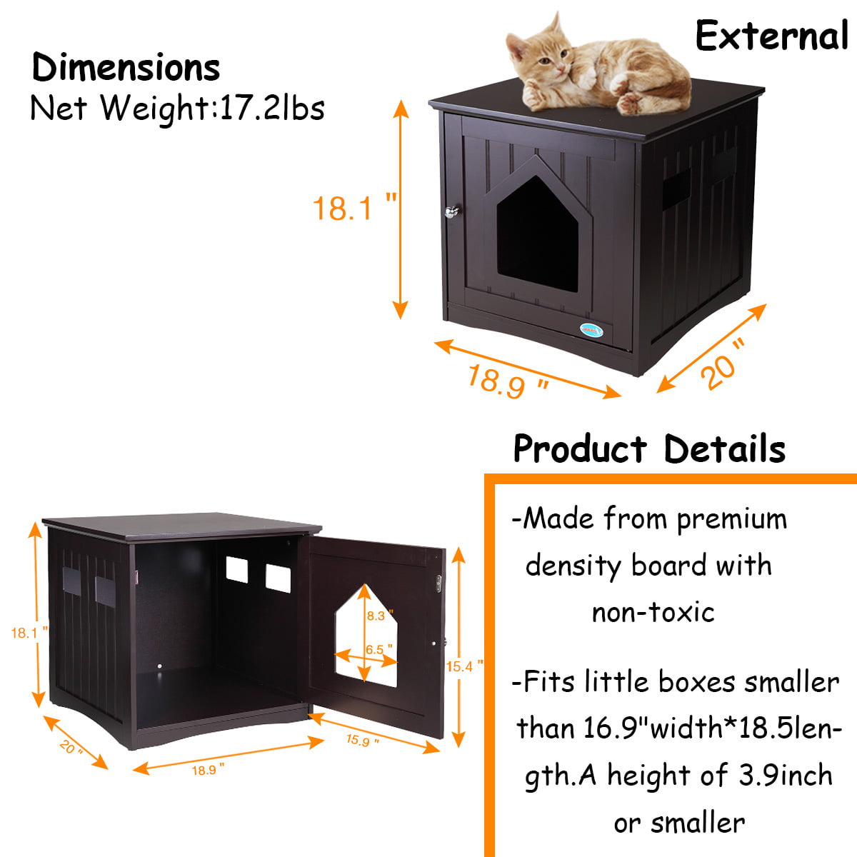 Coziwow Cat Litter Box Cat House Washroom， Brown