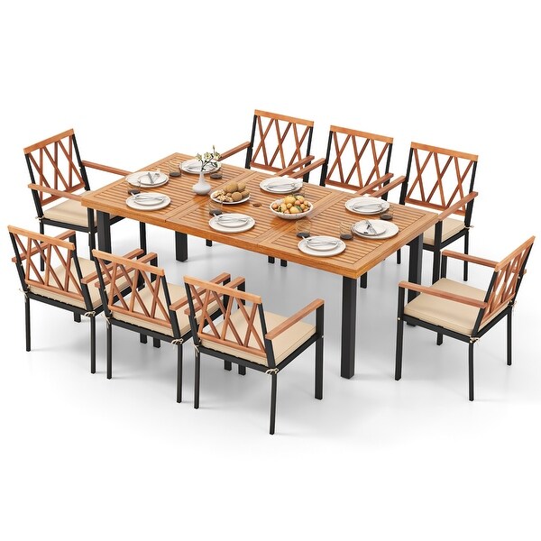 Gymax 9 PCS Patio Dining Set Acacia Wood Table w/ Soft Cushions and