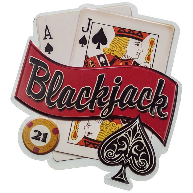 X 15 quot Blackjack 21 Embossed Metal Sign Red black white American Art Decor