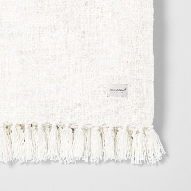 Knotted Fringe Throw Blanket White With Magnolia