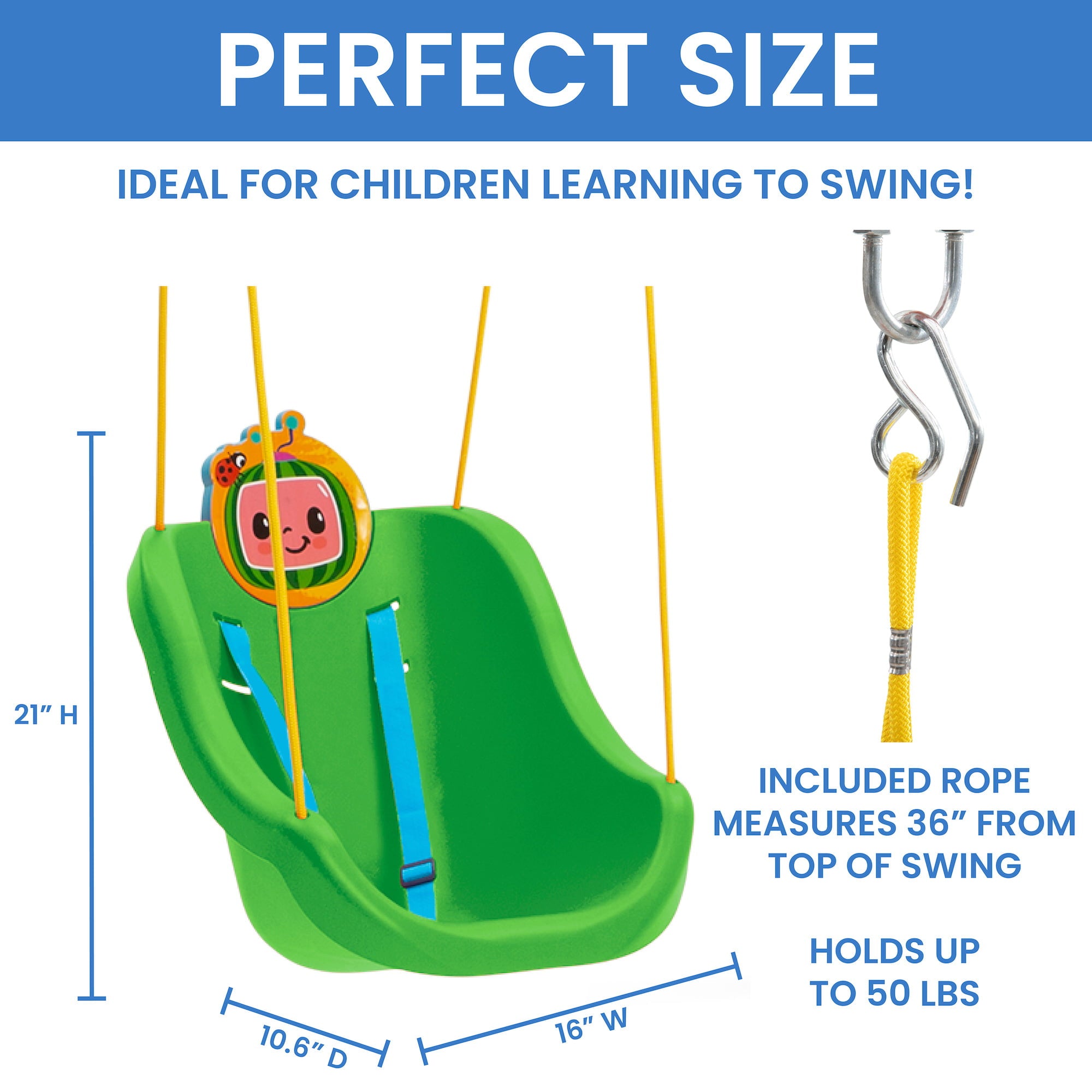 CoComelon 2-in-1 Outdoor Swing by Delta Children – For Babies and Toddlers – Full Bucket Seat