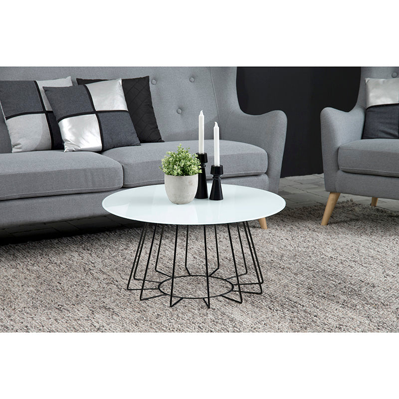 CYRUS Glass Coffee Table 80cm - White & Black