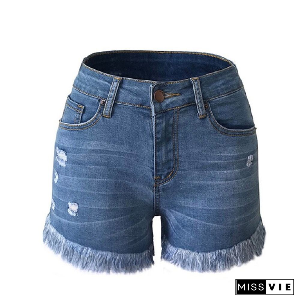 Fashion Women Summer Tassel Denim Shorts High Waist Jeans Short Ladies Skinny Slim Short Pants