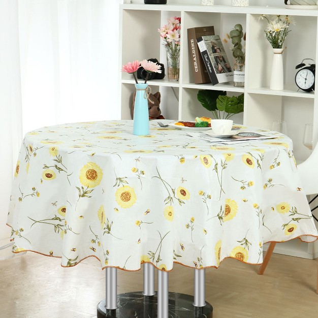 Dia Round Vinyl Water Oil Resistant Printed Tablecloths Yellow Sunflower Piccocasa