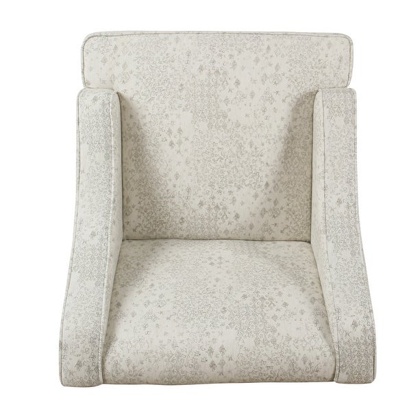 Fabric Upholstered Wooden Accent Chair with Swooping Arms， Gray and Brown