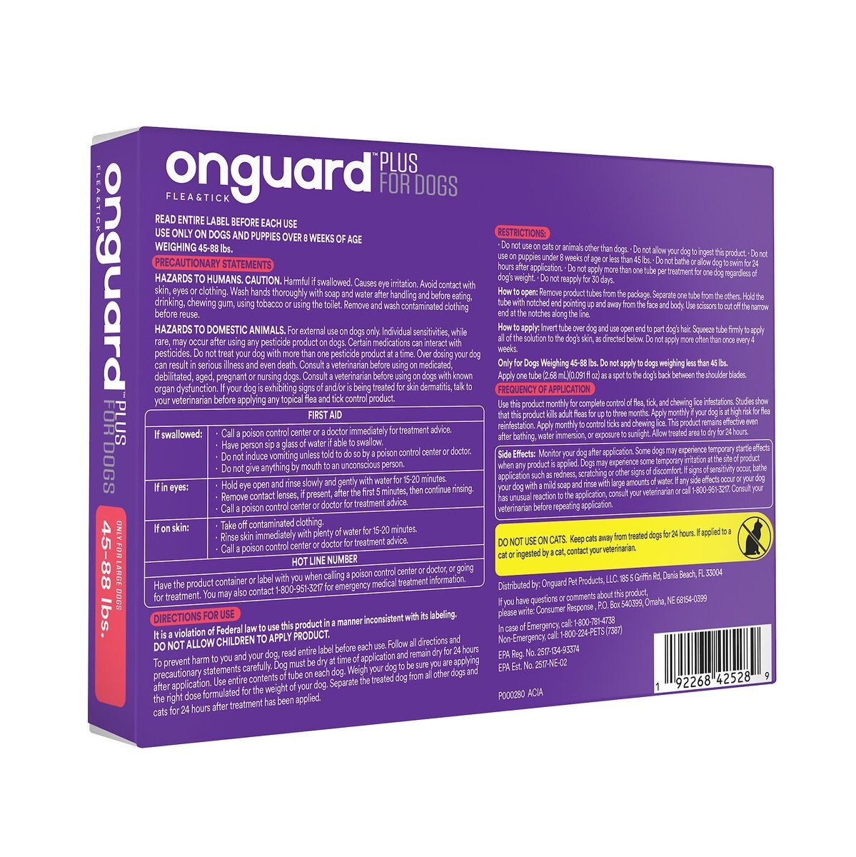 Onguard Plus Flea and Tick Spot Treatment for Dogs， 45-88 lbs