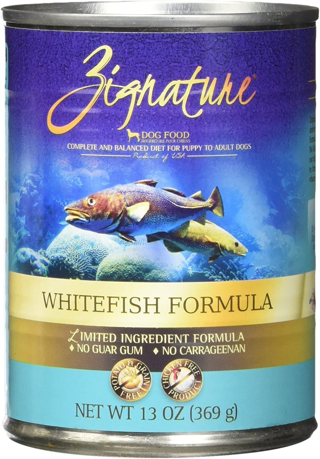 Zignature Whitefish Limited Ingredient Formula Grain-Free Canned Dog Food 13-oz case of 12