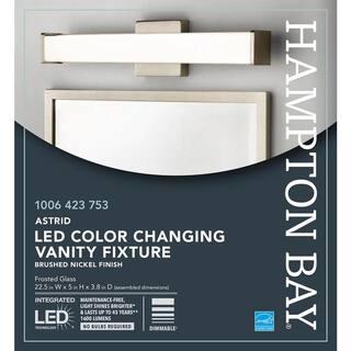 Hampton Bay Astrid 24 in. Brushed Nickel 5-CCT LED Bathroom Vanity Light Bar with Frosted Glass KPU1301LX-04BN