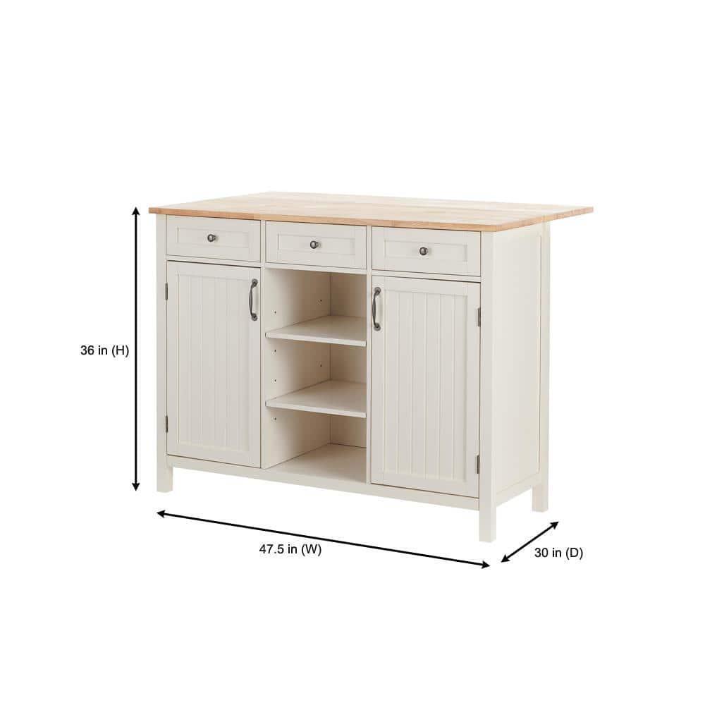 StyleWell Bainport Ivory Wooden Kitchen Island with Natural Butcher Block Top and Storage (48 W)