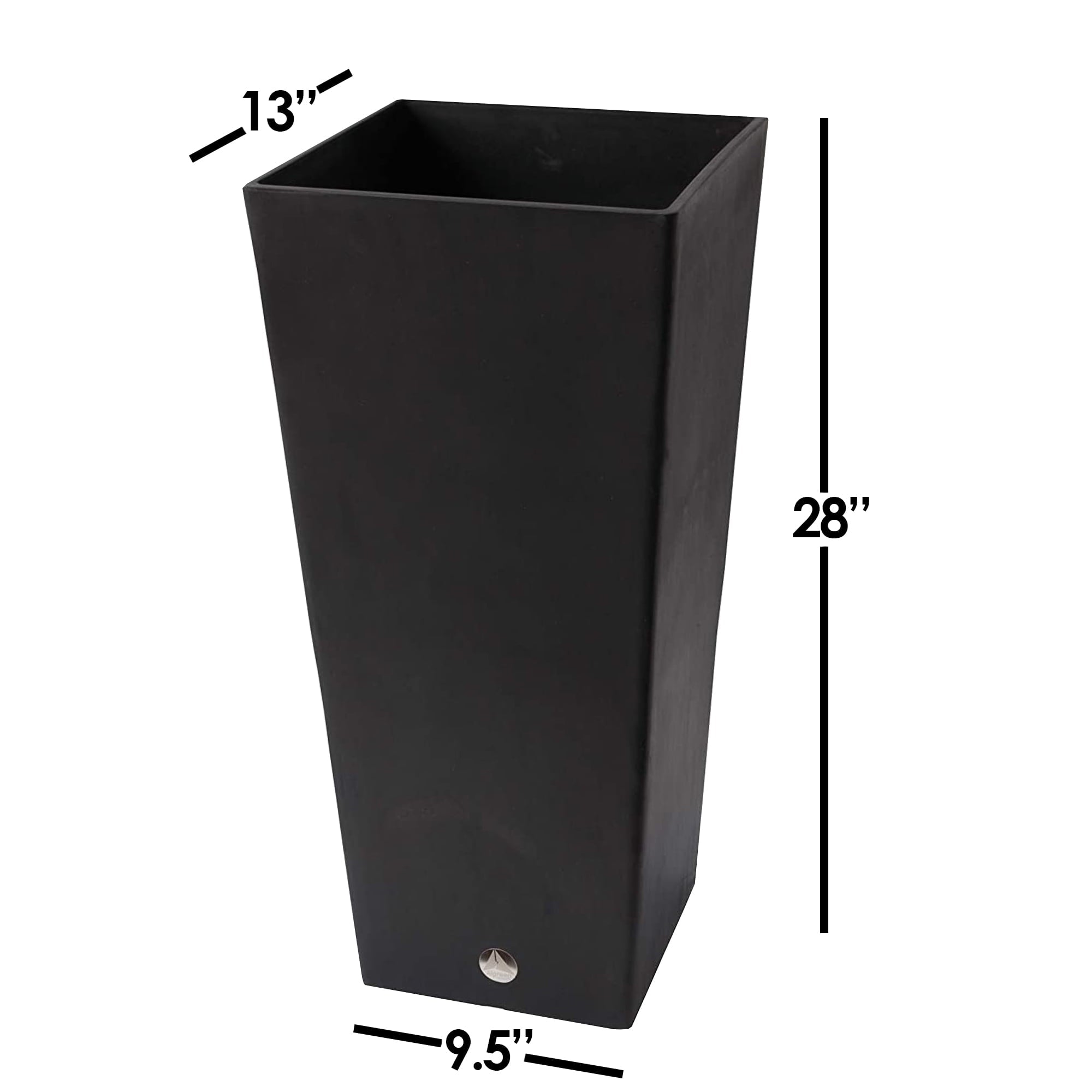 Algreen Valencia Square Tapered Pot Planter w/ Elevated Shelf, Black Marble, 28"