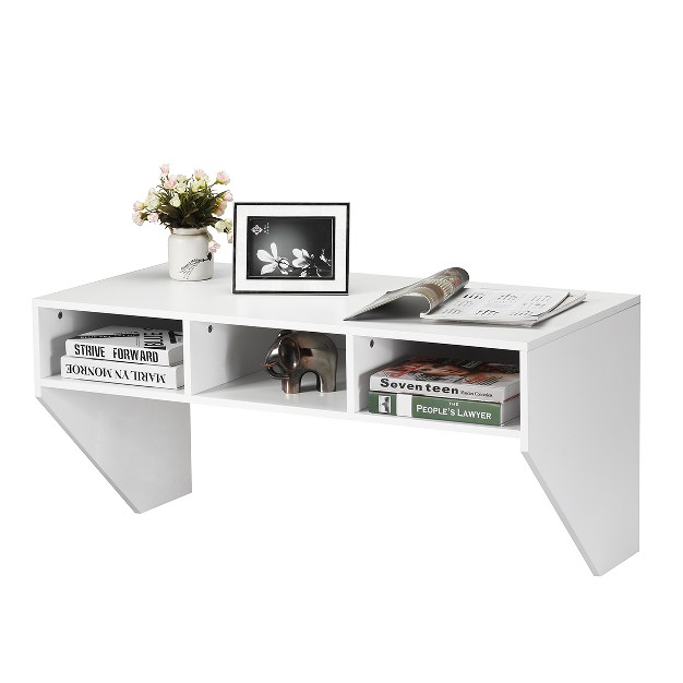 Wall Mounted Floating Computer Table Desk Home Office Furni Storage Shelf White