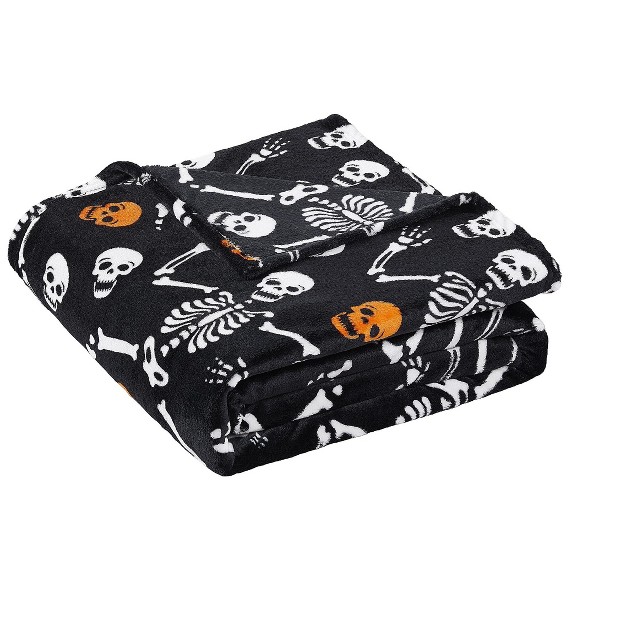 Kate Aurora Ultra Soft amp Plush Oversized Orange amp Black Halloween Spooky Skeletons Accent Throw Blanket 50 In W X 70 In L