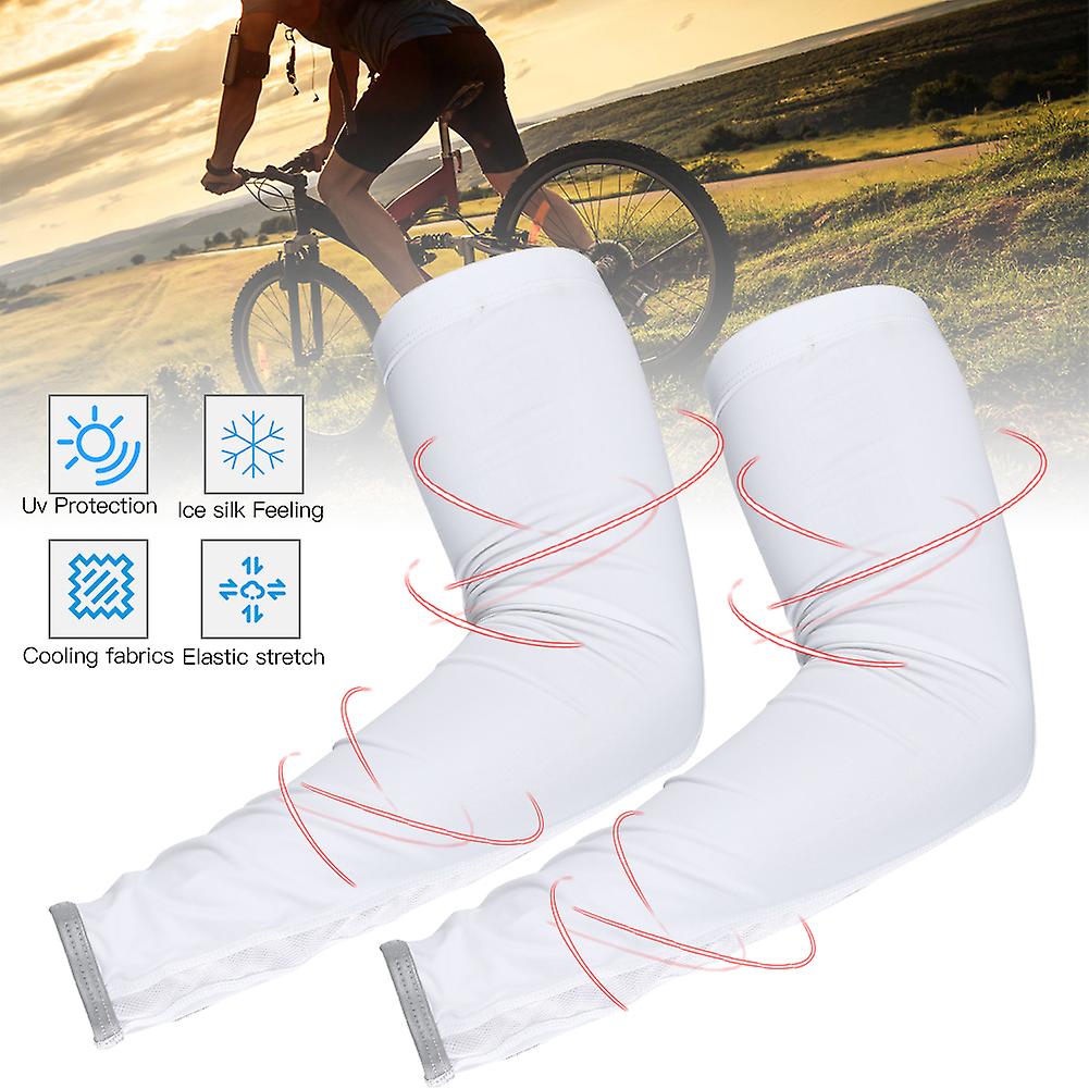 1 Pairs Arm Sleeves For Sun Protection， Reflective Strap Arm Sleeves Cooling Sports Half Finger Sleeves For Cycling， Sports， Run， Basketball[m-white]