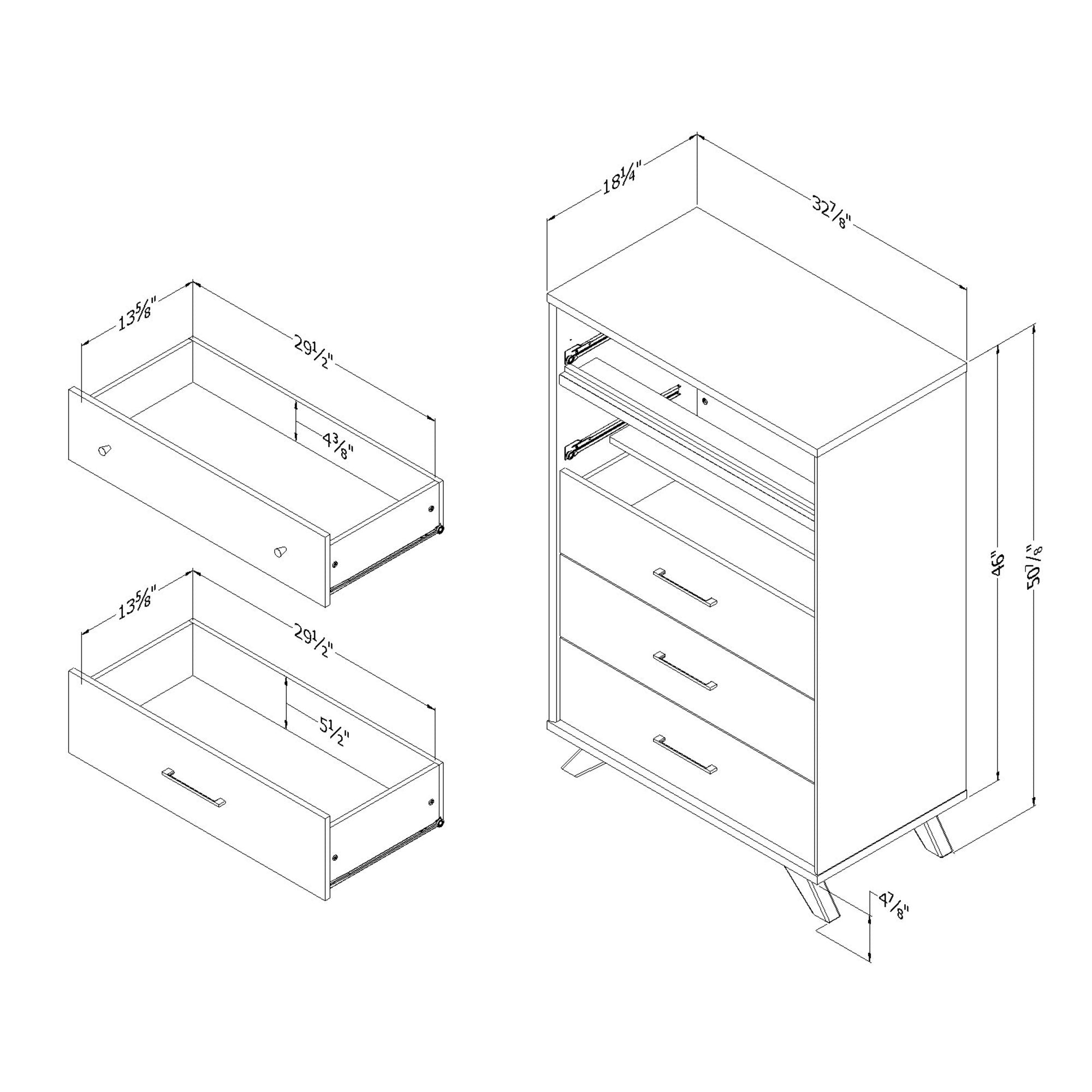 South Shore Flam 5-Drawer Chest, Natural Walnut and Matte Black