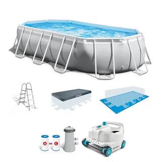 Intex 16.5 ft. x 9 ft. 48 in. Rectangle 198 in. Frame Above Ground Swimming Pool Pump Set and Robot Vacuum 26795EH + 28005E