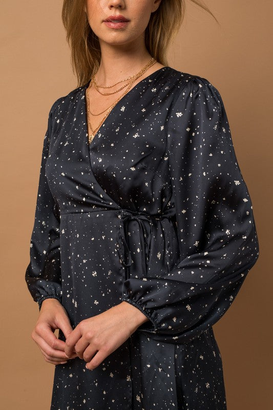 Self Tie Abstract Wrap Dress