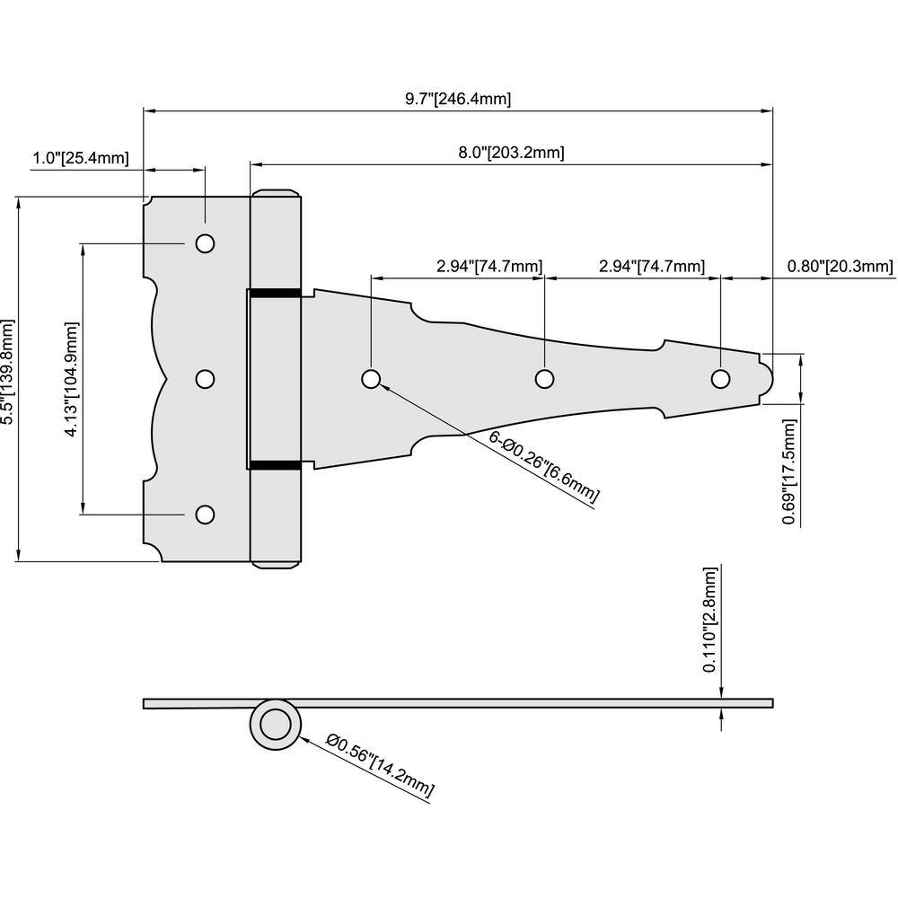 Everbilt 8 in. x 5-12 in. Black Heavy-Duty Decorative Tee Hinge 15032