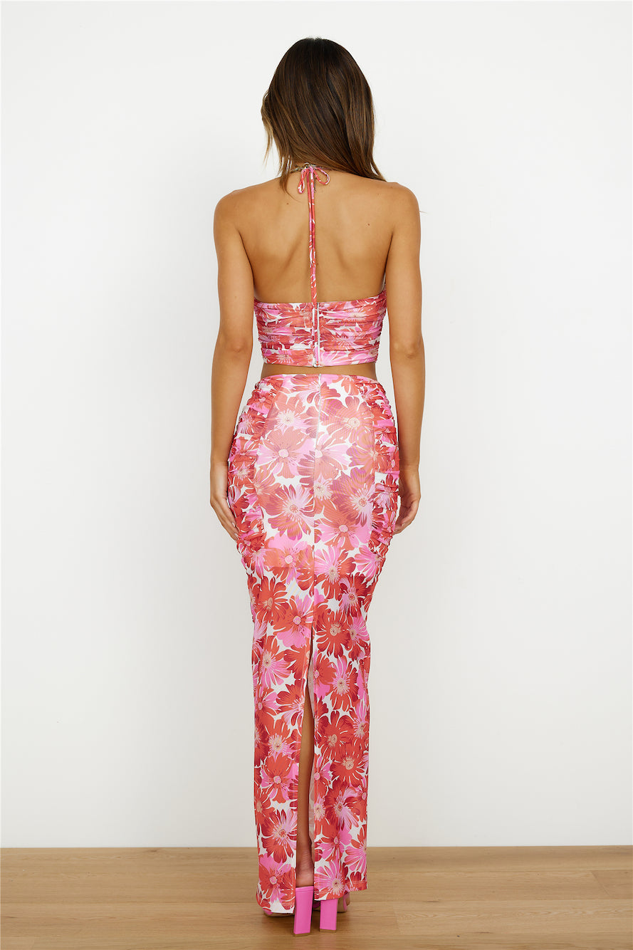 Tropical Bloom Maxi Skirt Pink