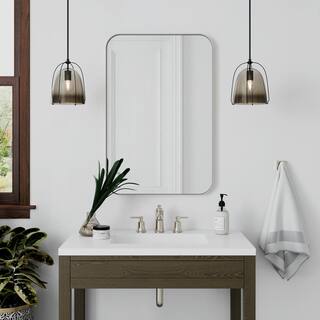 better bevel 24 in. x 36 in. Metal Framed Rounded Rectangle Bathroom Vanity Mirror in Nickel 20047