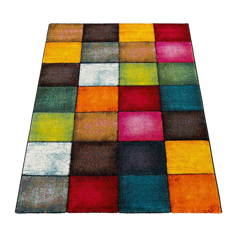 Colorful Area Rug Checkered With Multicolor Squares