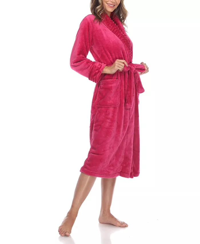 White Mark Women's Long Cozy Loungewear Belted Robe