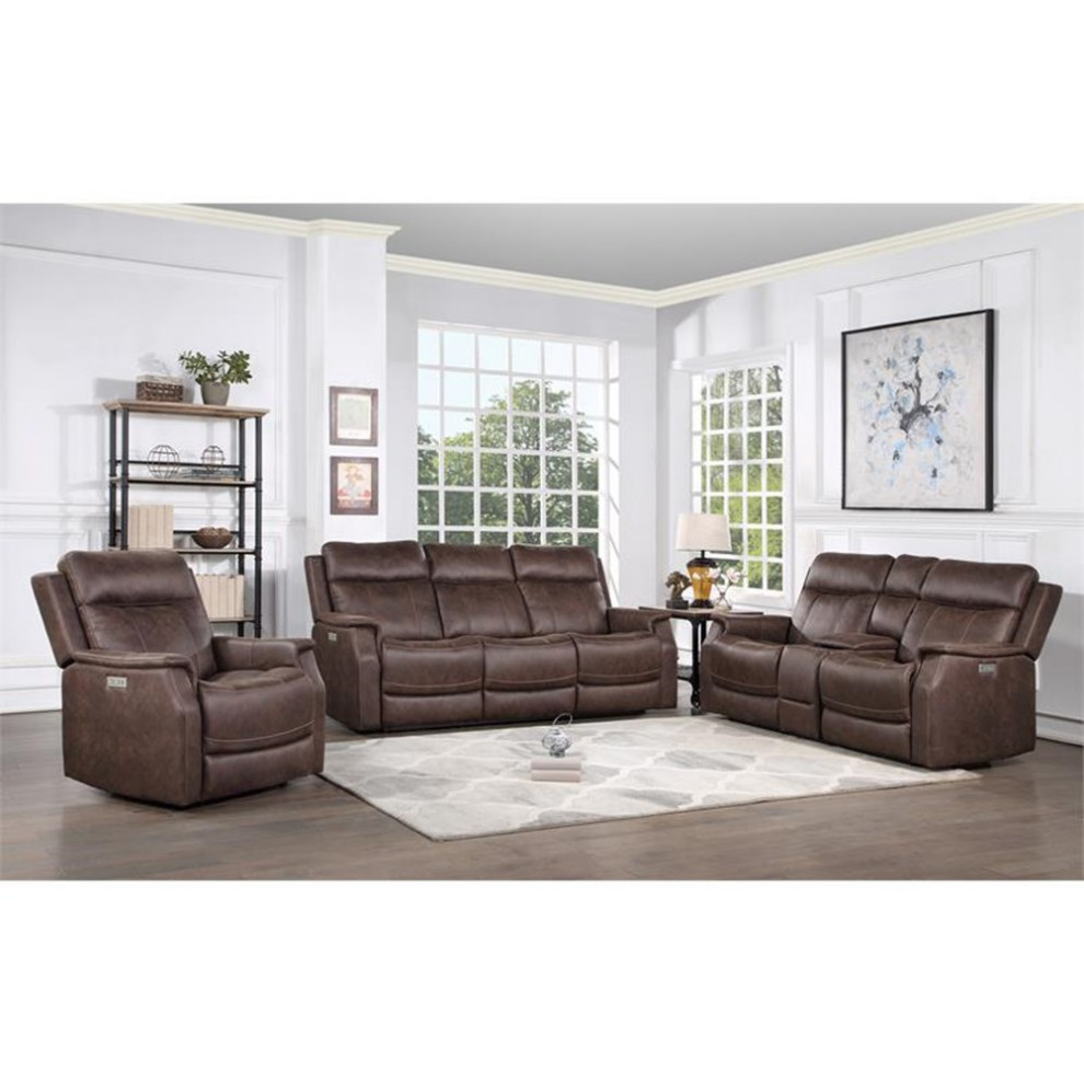 Steve Silver Valencia 3 Piece Dual Power Reclining Set With Walnut VA9503PCW   Contemporary   Living Room Furniture Sets   by Homesquare  Houzz