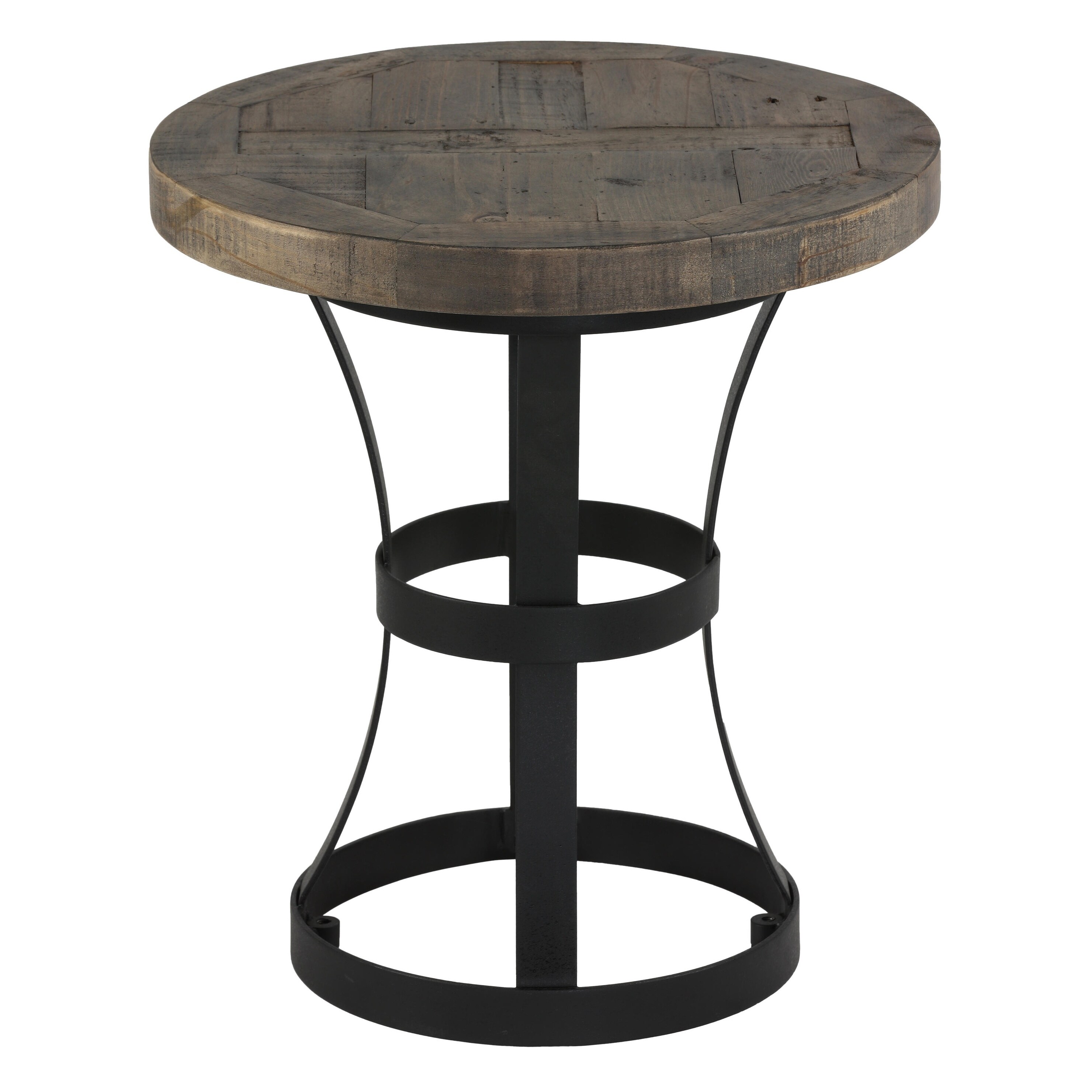 Cortesi Home Newcastle End Table， Solid Reclaimed Wood and Black Metal