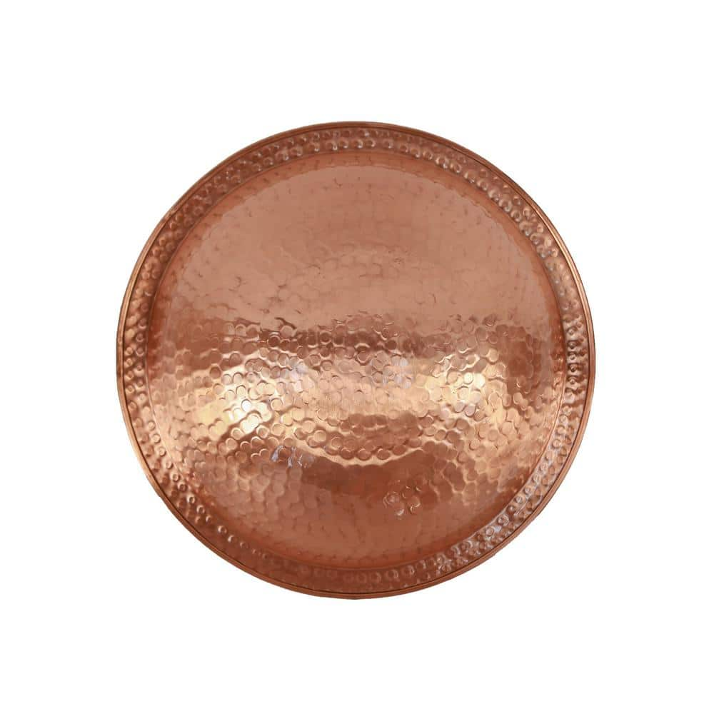 ACHLA DESIGNS 14 in. W Round Satin Hammered Solid Copper Birdbath Bowl with Rim， Garden Accent， Outdoor Accessory BBHC-03