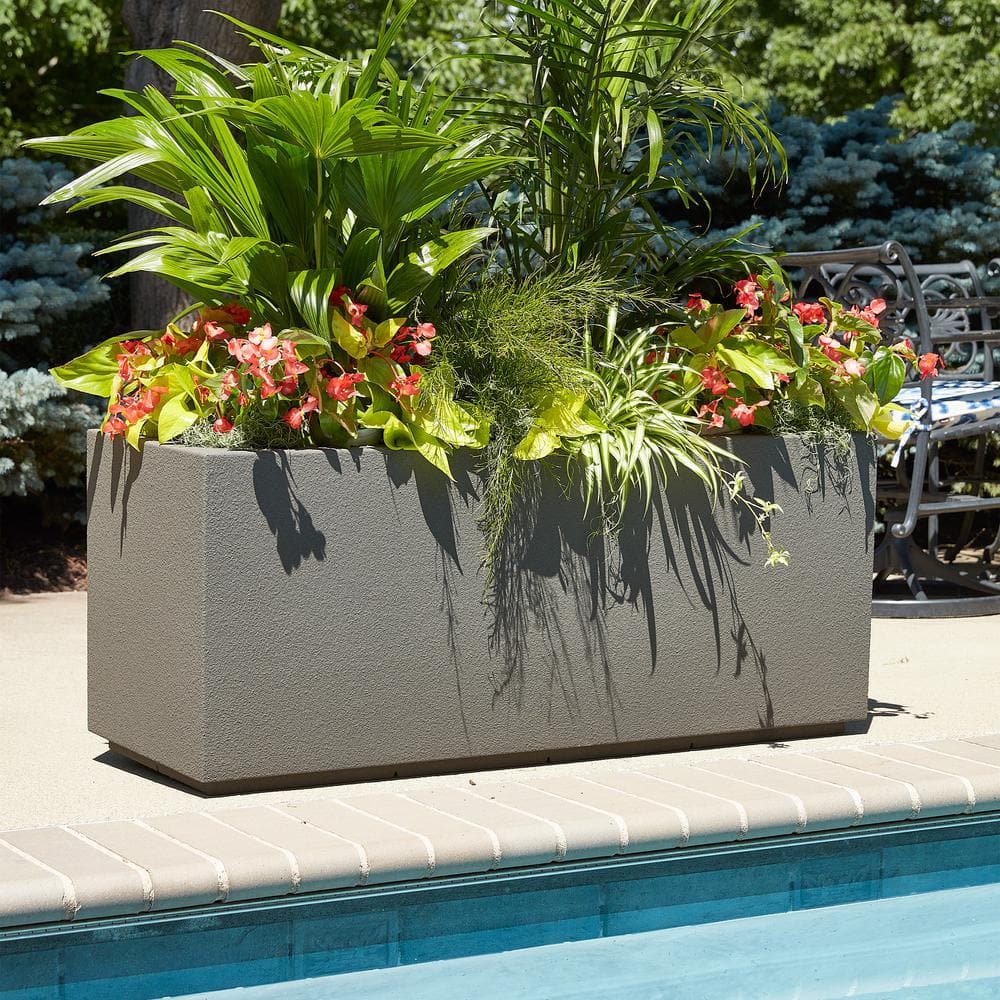 PolyStone Planters Milan Tall 46 in. x 17 in. Concrete Gray Composite Trough 1003