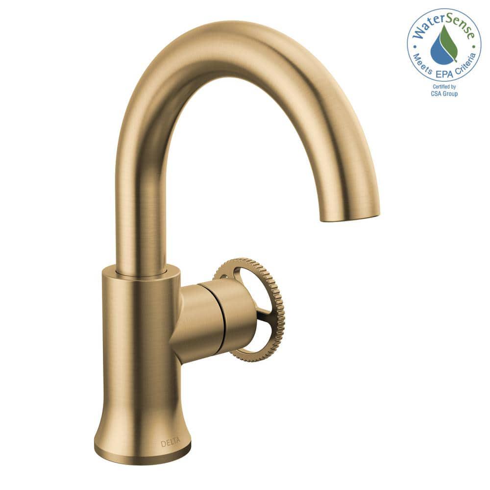 Delta Trinsic Wheel Single Handle High Arc Single Hole Bathroom Faucet in Champagne Bronze