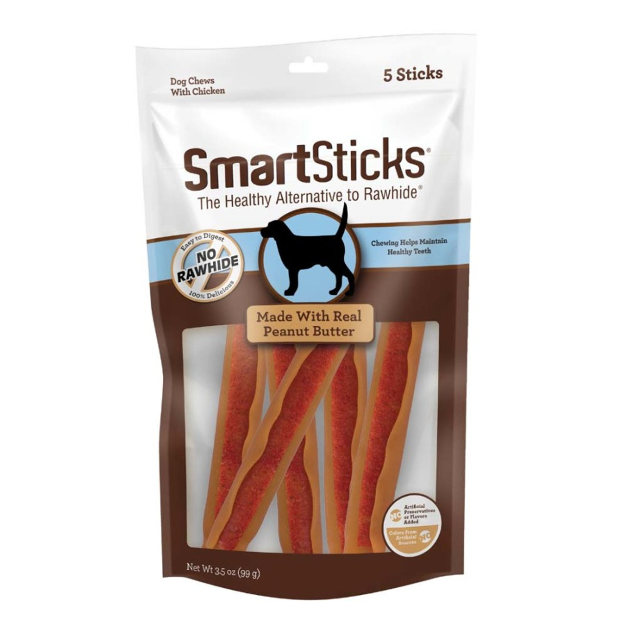 SmartBones Artificial-Free SmartSticks Peanut Butter Dog Treats， 5 Pack