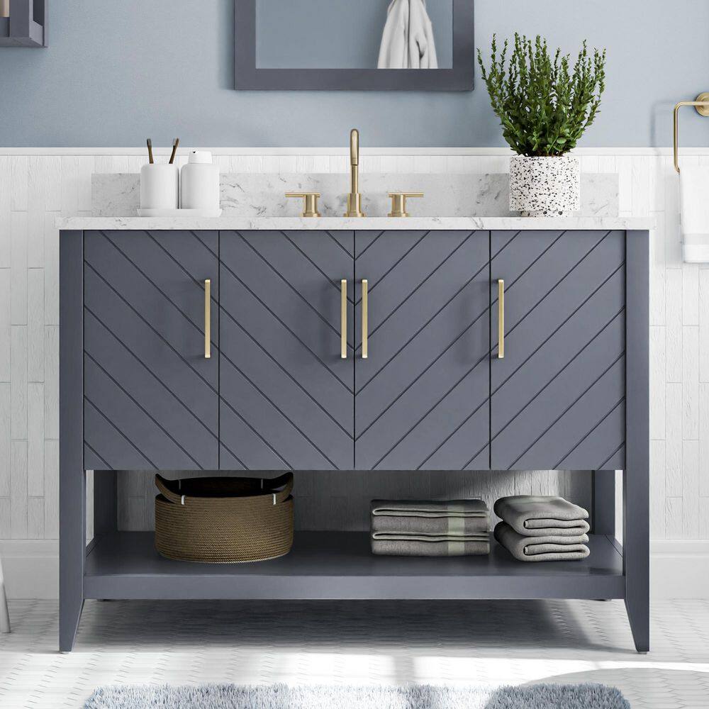 Home Decorators Collection Baybarn 48 in. W x 22 in. D x 35 in. H Bath Vanity in Blue Ash with Engineered Carrara Top and Sink 1924VA48-310925