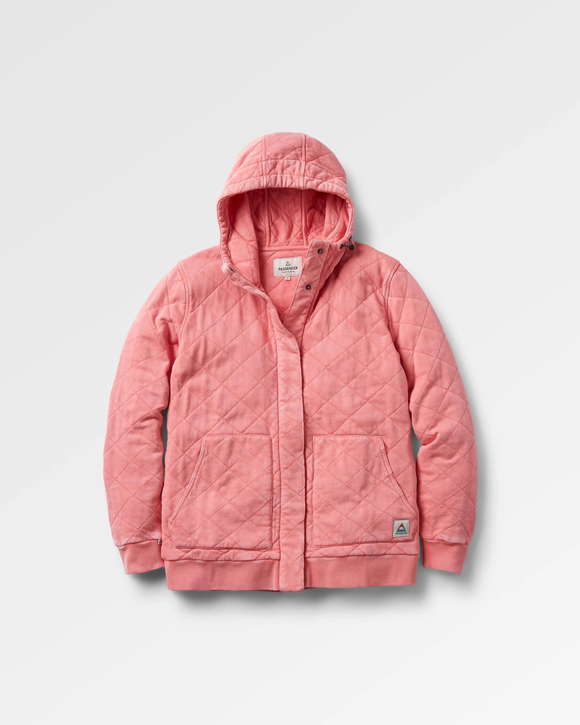 Clementine Recycled Quilted Popper Up Hoodie - Shell Pink