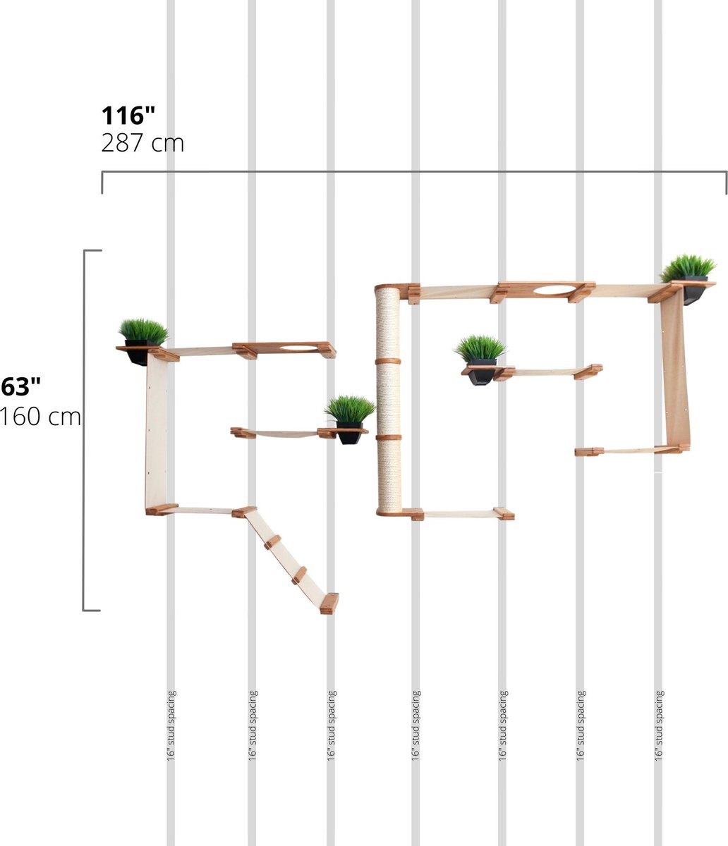 CatastrophiCreations Garden Complex Wall Mounted Cat Tree Shelf Set with Cat Grass Planter