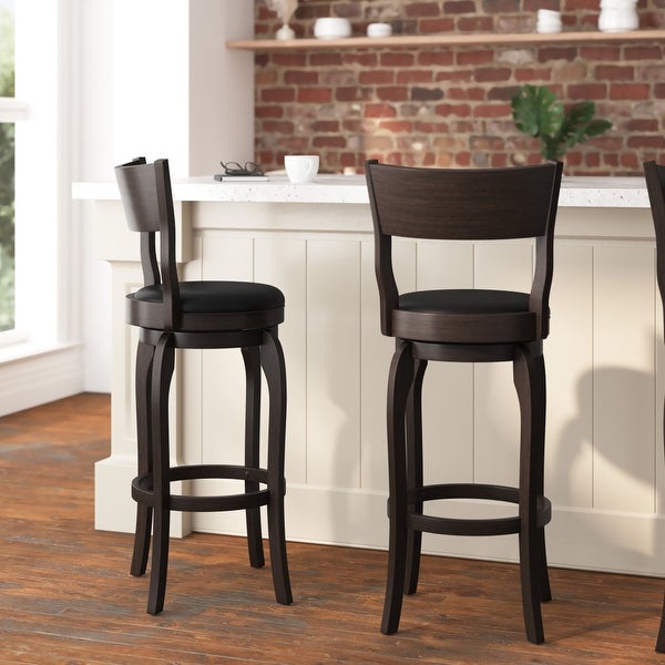 Classic Wooden Bar Stool with Bowed Frame and Upholstered Seat