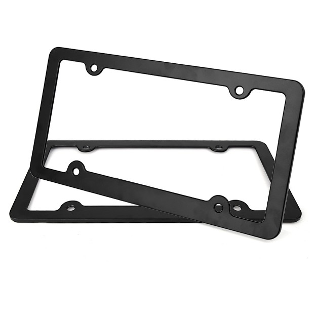 Unique Bargains Aluminum Alloy Screw Caps 4 Hole Front Rear License Plate Frame Black 2 Pcs