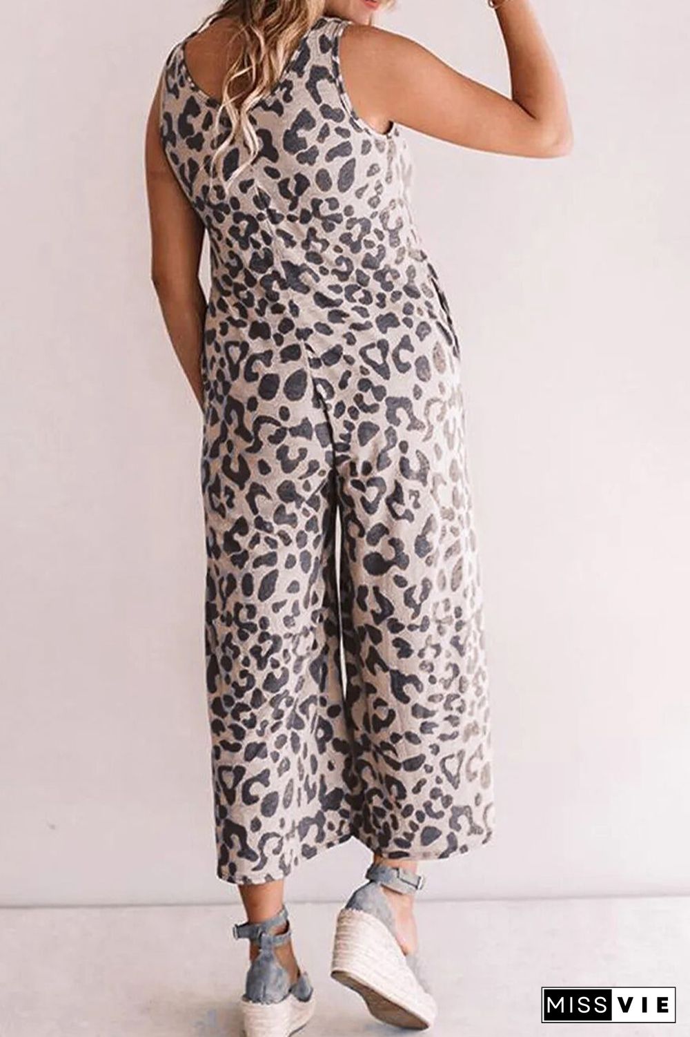 Leopard Sleeveless Jumpsuit with Pockets