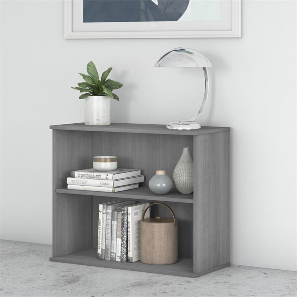 Bush Business Small 2 Shelf Bookcase in Platinum Gray   Engineered Wood   Bookcases   by Homesquare  Houzz