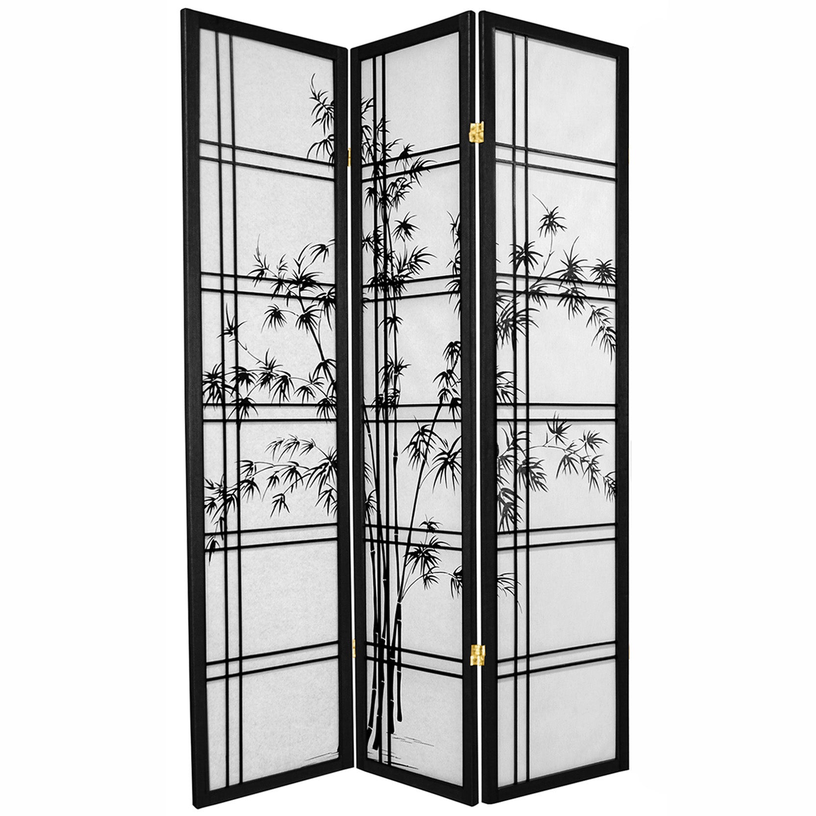 Oriental Furniture 6 Ft Tall Double Cross Bamboo Tree Shoji Screen, 3 panel, black