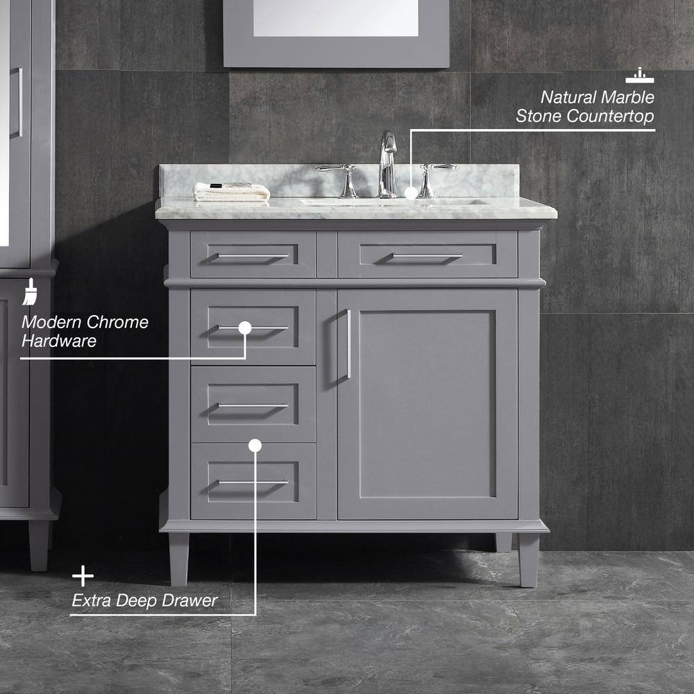 Home Decorators Collection Sonoma 36 in. W x 22.1 in. D x 34.3 in. H Freestanding Bath Vanity in Pebble Gray with Carrara Marble Top 8105100240