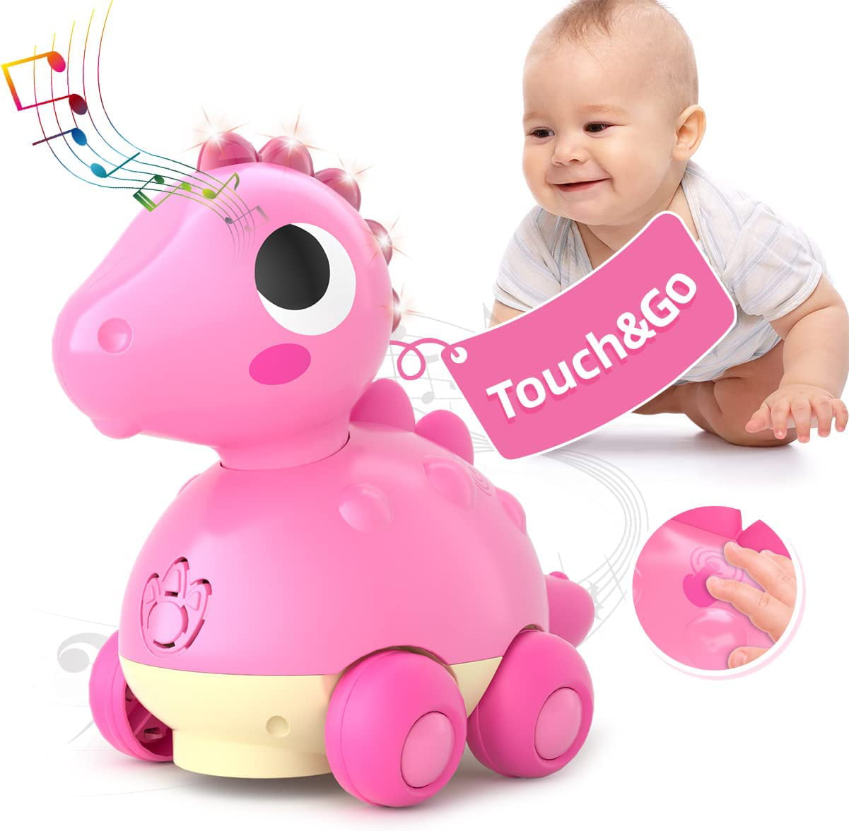 Baby Toys for 12-18 Months Baby Crawling Toys Touch and Go Musical Light for Baby Girl Toys - Infant Toys Gifts Toys for 1 to 2 3 Year Old Girl， Musical Toy， Pink